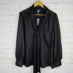 NWT Covington Shirt L Black Tie Front Blouse Fancy